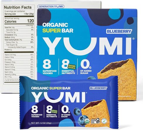 yumi الإفطار العضوي superbar ، خالية من الغلوتين ، بدون سكر إضافي ، 7+ خضروات ، قشرة مخبوزة ناعمة ، قضبان وجبة خفيفة صحية للأطفال ، بديل آمن ، صحية عن قضبان الجرانولا أو حانات الحبوب ، الفراولة (30CT) in Kuwait