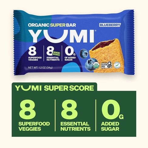 yumi الإفطار العضوي superbar ، خالية من الغلوتين ، بدون سكر إضافي ، 7+ خضروات ، قشرة مخبوزة ناعمة ، قضبان وجبة خفيفة صحية للأطفال ، بديل آمن ، صحية عن قضبان الجرانولا أو حانات الحبوب ، الفراولة (30CT) in Kuwait