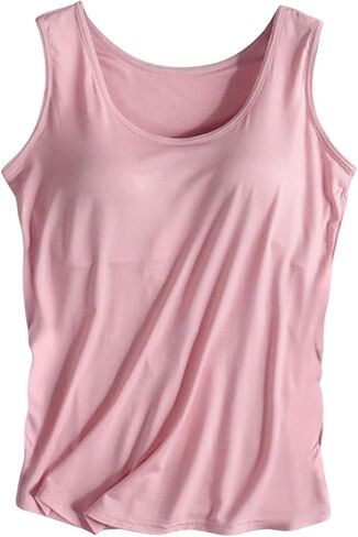 Tank Top with Built in Bra for Women Loose Fit Scoop Neck Sleeveless Workout Athletic Yoga Shirts Summer Basic Tops in Saudi Arabia