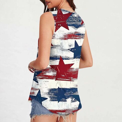 Womens Red White Blue Stars Stripes USA Flag High Neck Tanks Patriotic Tops 4th of July Independence Summer Shirts in Saudi Arabia