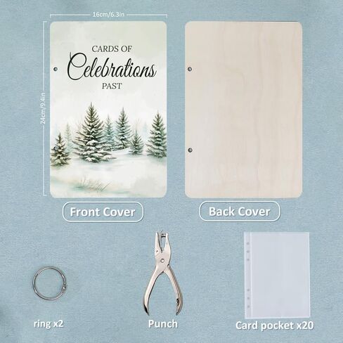 SUPERDANT Special Days To Remember Greeting Card Organizer European Style Lace Card Holder Wooden Keeper Binder Photo Album for Birthday Wedding 2-Rings Cover with Punch and 20pcs Inner Pockets in Saudi Arabia