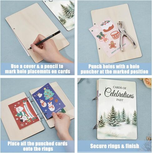 SUPERDANT Special Days To Remember Greeting Card Organizer European Style Lace Card Holder Wooden Keeper Binder Photo Album for Birthday Wedding 2-Rings Cover with Punch and 20pcs Inner Pockets in Saudi Arabia