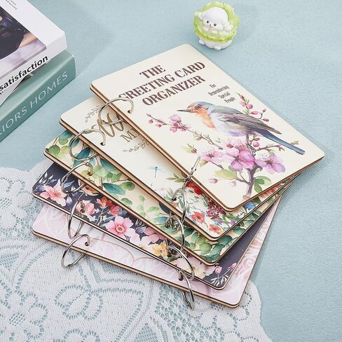SUPERDANT Special Days To Remember Greeting Card Organizer European Style Lace Card Holder Wooden Keeper Binder Photo Album for Birthday Wedding 2-Rings Cover with Punch and 20pcs Inner Pockets in Saudi Arabia