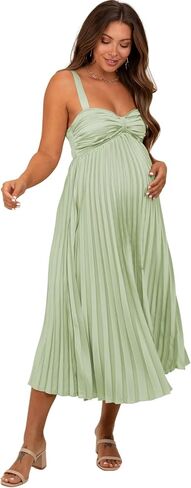 V Neck Satin Dress Maternity Long Bow Midi Dresses Pleated Vestido De Maternidad DI266 in Saudi Arabia