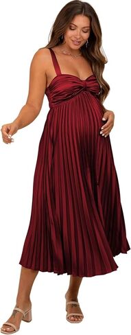 V Neck Satin Dress Maternity Long Bow Midi Dresses Pleated Vestido De Maternidad DI266 in Saudi Arabia