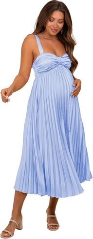 V Neck Satin Dress Maternity Long Bow Midi Dresses Pleated Vestido De Maternidad DI266 in Saudi Arabia