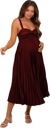 V Neck Satin Dress Maternity Long Bow Midi Dresses Pleated Vestido De Maternidad DI266 in Saudi Arabia