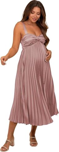 V Neck Satin Dress Maternity Long Bow Midi Dresses Pleated Vestido De Maternidad DI266 in Saudi Arabia