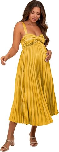 V Neck Satin Dress Maternity Long Bow Midi Dresses Pleated Vestido De Maternidad DI266 in Saudi Arabia