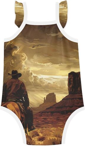 Baby Girls' Sleeveless Bodysuits Ruffle Sleeve Toddler Sleeveless Clothes 3M Cowboy Western Desert in Kuwait