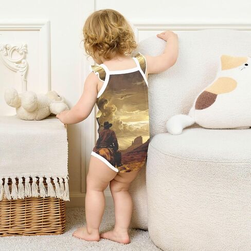 Baby Girls' Sleeveless Bodysuits Ruffle Sleeve Toddler Sleeveless Clothes 3M Cowboy Western Desert in Kuwait