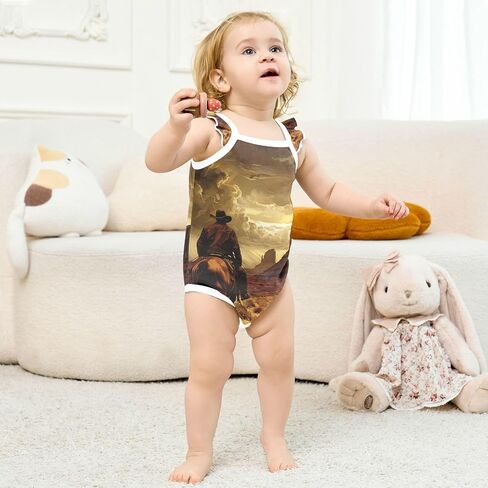 Baby Girls' Sleeveless Bodysuits Ruffle Sleeve Toddler Sleeveless Clothes 3M Cowboy Western Desert in Kuwait