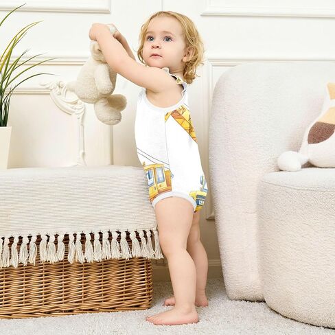 Baby Summer Cotton Bodysuits Soft Baby Sleeveless Undershirts 3M Construction Vehicles in Kuwait