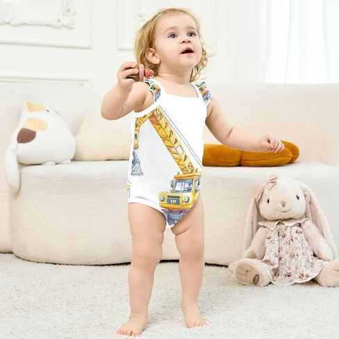 Baby Summer Cotton Bodysuits Soft Baby Sleeveless Undershirts 3M Construction Vehicles in Kuwait