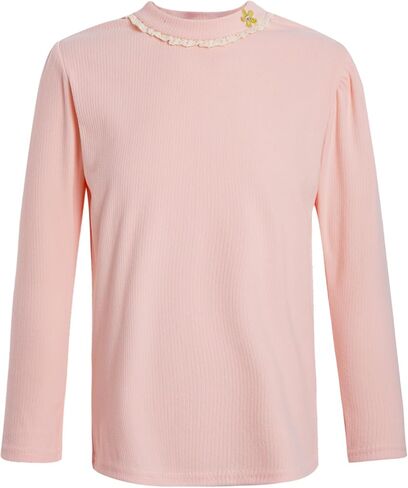Aislor Kids Girls Lace Trim طبقة مضلعة القميص الحراري النحيف تناسب القمصان طويلة الأكمام طبقة طبقة قمم تي شيرت تي شيرت. in Kuwait