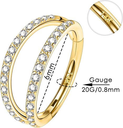 OUFER 20G Hoop Nose Ring, 14K Solid Gold Double Rows Nose Piercings, Shining Diamond Nose Ring, Cartilage Helix Tragus Earring Hoop For Women And Men in Saudi Arabia