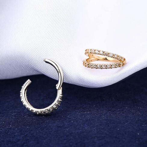 OUFER 20G Hoop Nose Ring, 14K Solid Gold Double Rows Nose Piercings, Shining Diamond Nose Ring, Cartilage Helix Tragus Earring Hoop For Women And Men in Saudi Arabia