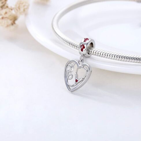 LEECCI Breast Cancer Awareness Charm Dragonfly Pink Ribbon Charm for Bracelet Sterling Silver Women's Charm Bead Bracelets with Cubic Zirconia Breast Cancer Survivor Gifts for Women, Sterling Silver, in Saudi Arabia