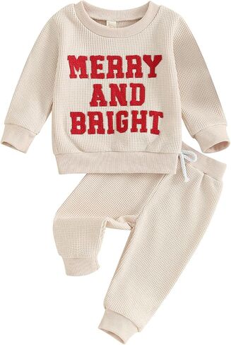 Kupretty Toddler Baby Boy Fall Winter Clothes Embroidery Waffle Waffle Sweatshirt Tops + Tops + Disual Pants Outfit Set in Kuwait