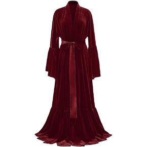 Velvet Bridal Robe Long Flare Sleeve Lingerie Bathgown Loose Warm Kimono Sleepwear Nightgown CPZ12