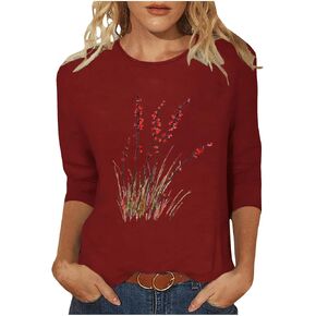 Women's Vintage Floral T Shirt 3/4 Sleeve Boho Wildflower Graphic Loose Dandelion Tees Short Sleeve Casual Tops Tees