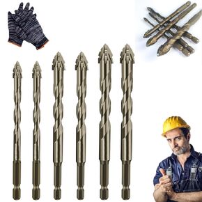 New Four-Flute Sawtooth Eccentric Drill Bit Set, Four Blade Serrated Eccentric Drill Bits, High-Strength Four-Edged Serrated Eccentric Twist Drill Bits for Brick Plastic Cement (4+5+6+8+10+12mm)