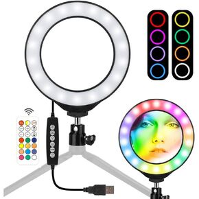 VLOG Essentials 8 INCH Full Color RGB LED Ring Light 360° Rotation with Phone Cradle Remote and Tripod