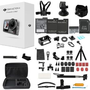 DJI Osmo Action 4 Combo Standard With 50 Piece Accessory Kit + 64GB CARDA ، 4K/120FPS ACTION ACTION مع مستشعر 1/1.3 بوصة ، 160 دقيقة ، كاميرا خارجية (إجمالي 1 بطارية)