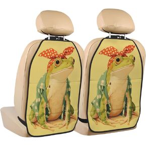 Vintage Cute Frog Funny Car Seat Back Kick Protectors,2 Pack Kick Mats with Storage Pockets for Vehicles to Protect from Dirt Mud Scratches