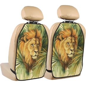 Lion Green Jungle Watercolor Car Seat Back Kick Protectors,2 Pack Kick Mats with Storage Pockets for Vehicles to Protect from Dirt Mud Scratches