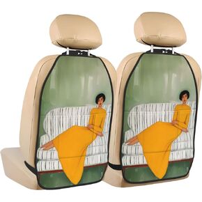 Woman Sitting On Couch Car Seat Back Kick Protectors,2 Pack Kick Mats with Storage Pockets for Vehicles to Protect from Dirt Mud Scratches