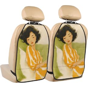 Woman Lying On Sofa Sleeping Car Seat Back Kick Protectors,2 Pack Kick Mats with Storage Pockets for Vehicles to Protect from Dirt Mud Scratches