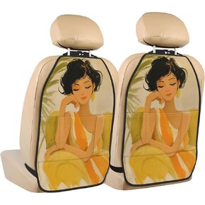 Woman Sleep On Sofa Car Seat Back Kick Protectors,2 Pack Kick Mats with Storage Pockets for Vehicles to Protect from Dirt Mud Scratches