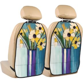 Yellow Flowers in A Blue Vase Car Seat Back Kick Protectors,2 Pack Kick Mats with Storage Pockets for Vehicles to Protect from Dirt Mud Scratches