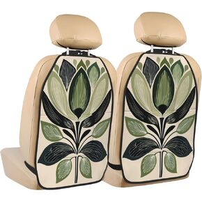 Botanical Minimalism Flower Car Seat Back Kick Protectors,2 Pack Kick Mats with Storage Pockets for Vehicles to Protect from Dirt Mud Scratches