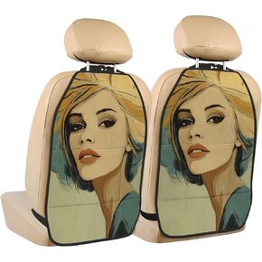 Minimal Woman Abstract Car Seat Back Kick Protectors,2 Pack Kick Mats with Storage Pockets for Vehicles to Protect from Dirt Mud Scratches