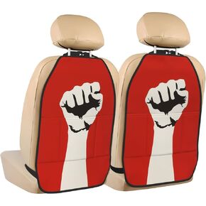 Fist Raised On Red Car Seat Back Kick Protectors,2 Pack Kick Mats with Storage Pockets for Vehicles to Protect from Dirt Mud Scratches