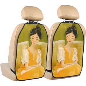 Woman On Sofa Sleeping Car Seat Back Kick Protectors,2 Pack Kick Mats with Storage Pockets for Vehicles to Protect from Dirt Mud Scratches