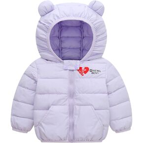 Toddler Hooded Down Coat Bear Ears Cute Heart Pattern Jacket Solid Kids Clothing Outerwear Zip Windproof Fashion Winter