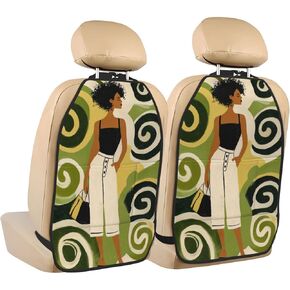 Woman Gouache On Emerald Green Car Seat Back Kick Protectors,2 Pack Kick Mats with Storage Pockets for Vehicles to Protect from Dirt Mud Scratches