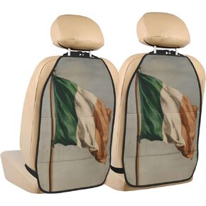 Flag of Ireland Vintage Car Seat Back Kick Protectors,2 Pack Kick Mats with Storage Pockets for Vehicles to Protect from Dirt Mud Scratches