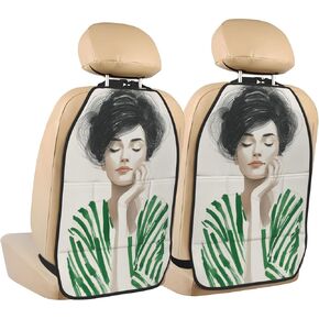 Watercolor Gouache Woman Wavy Lines Car Seat Back Kick Protectors,2 Pack Kick Mats with Storage Pockets for Vehicles to Protect from Dirt Mud Scratches