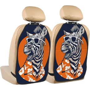 Zebra Head Car Seat Back Kick Protectors,2 Pack Kick Mats with Storage Pockets for Vehicles to Protect from Dirt Mud Scratches