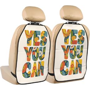 Empowering Phrase Yes You Can Car Seat Back Kick Protectors,2 Pack Kick Mats with Storage Pockets for Vehicles to Protect from Dirt Mud Scratches