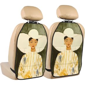 Minimal Woman Big White Hat Car Seat Back Kick Protectors,2 Pack Kick Mats with Storage Pockets for Vehicles to Protect from Dirt Mud Scratches