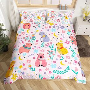 Erosebridal Floral Dinosaur Duvet Cover Toddler for Kids Baby Colorful Ancient Animal Comforter Cover Spring Botanical Cartoon Floral Flower Bedding Set Dreamy Fantasy Girly Preppy Cute Bed Set