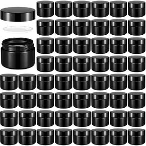 Domensi 60 Pcs 1oz Glass Jars with Lids Bulk Salve Tins Small Glass Candle Jars Cosmetic Jars for Travel with Inner Liners Containers for Lotions Sample Cream(Amber, Black Lid) in Kuwait