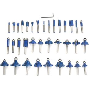 Carbide Router Bits 35Pcs Set 45° Chamfer Angle Engraving Machine Wood Milling Cutter for Density Board, Solid Wood, MDF, Particle Board, with Comprehensive Tool Kit, Multiple