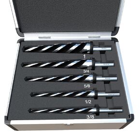 5Pcs Bridge Construction Reamer Set, M2 HSS Taper Chucking Reamer Drill Bit with 5-Spiral Flutes Design for Steel, Alloy, Aluminum, Wood and Plastic