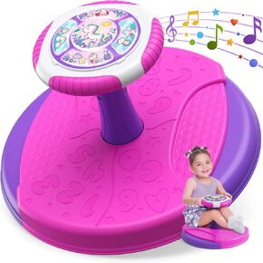 Unicorn Sit and Spin Toys for Toddlers Girls, 360° Toddler Spinning Seat with LED Lights and Music, Sensory Toys Birthday Gift for Kids